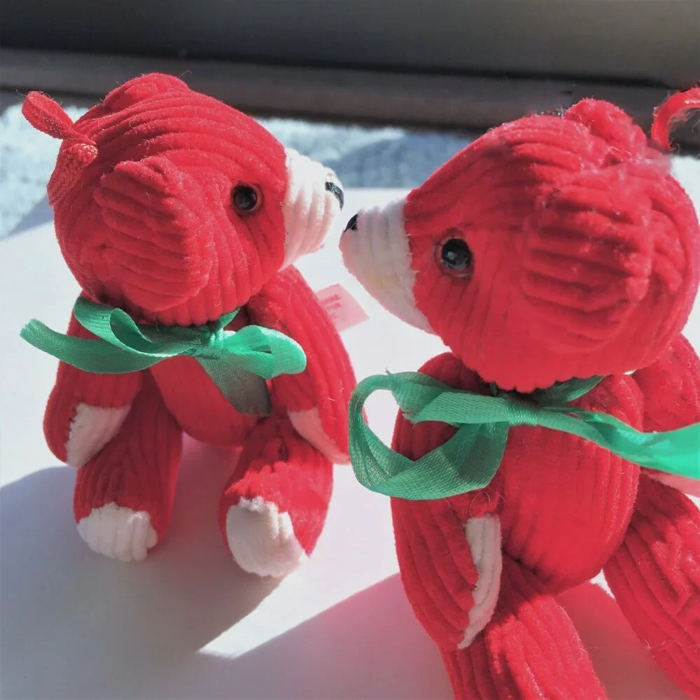 Corduroy RED TEDDY BEAR CHRISTMAS ORNAMENTS